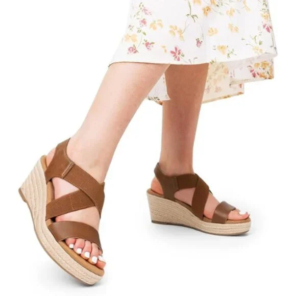 DREAM PAIRS Women's Platform Espadrilles Wedge Sandals, Elastic Ankle Brown 11M - Picture 5 of 6